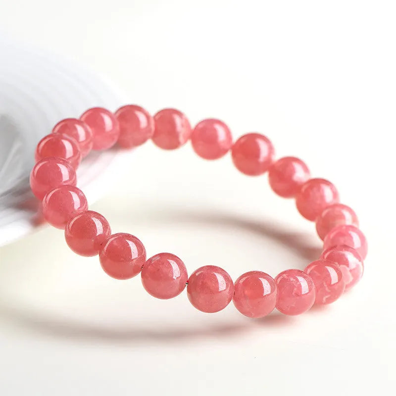 Geometric crystal bracelet with longevity lock in natural red rhodochrosite stone colours