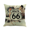 Route 66 landscape pattern on a 45x45 cm linen and cotton blend cushion cover.