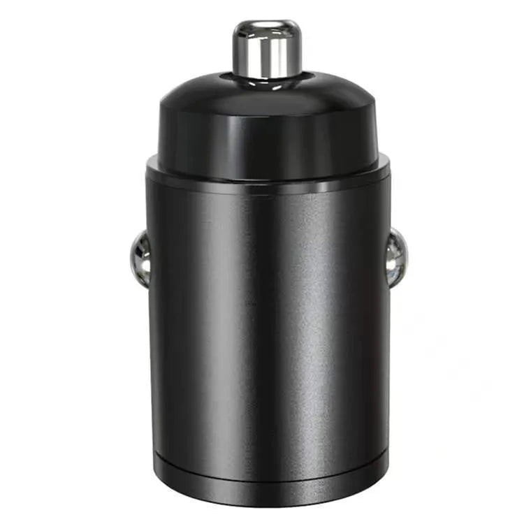 Black mini 30W car cigarette lighter charger with dual USB ports