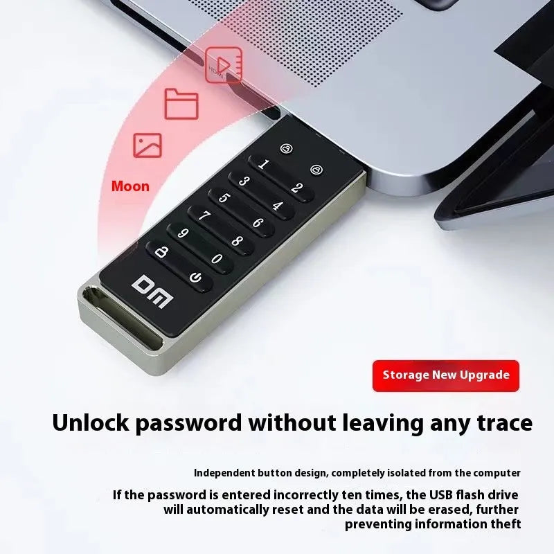 64GB metal USB flash drive with fingerprint scanner for encryption security.