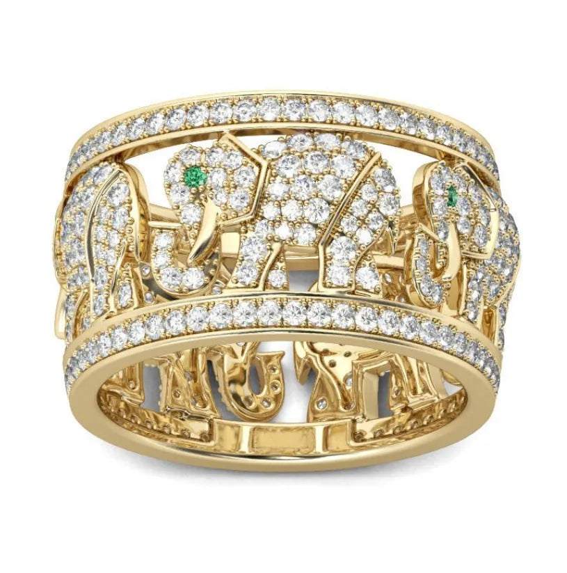 Full diamond elephant statement ring with electroplated finish in AJZ1935 or AJZ141 colour