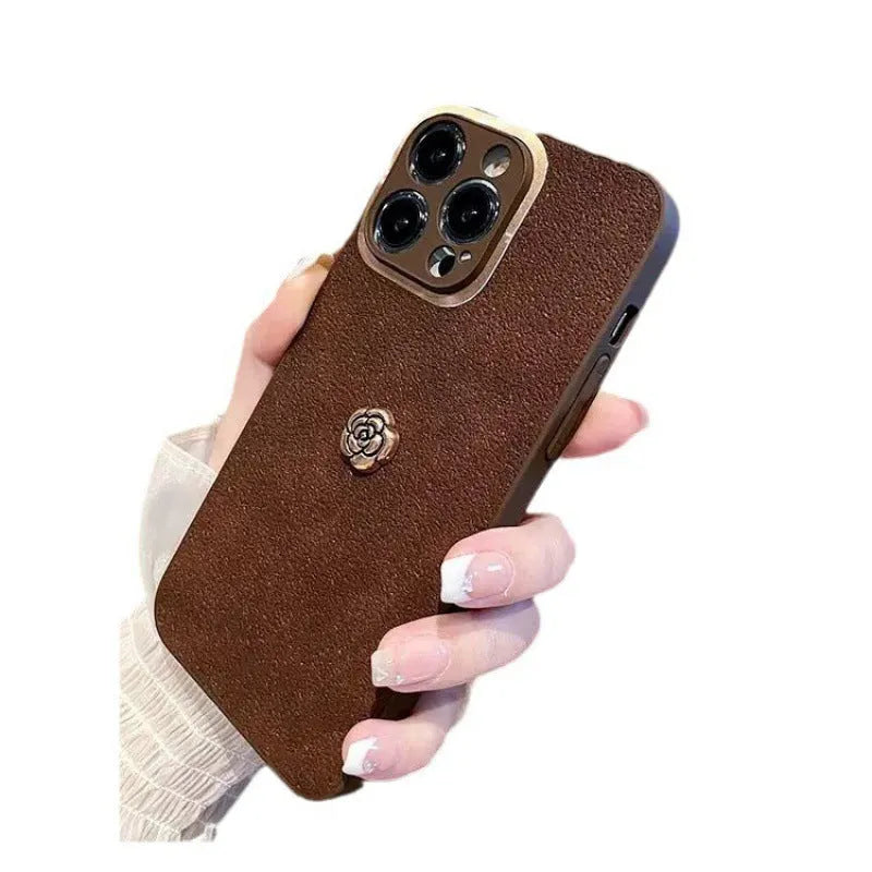 Brown PC silicone anti-fall phone case for iPhone 11 to 15 series with frosted finish
