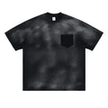 Men's black cotton T-shirt with printed letters, loose street style, and drop-shoulder sleeves