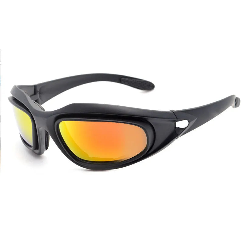 Tactical polarised sunglasses with sports full rim frame for outdoor cycling.