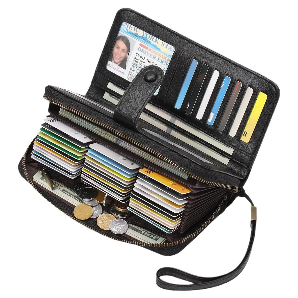 Women's expanding card holder wallet with anti-theft swiping function in multiple colour options