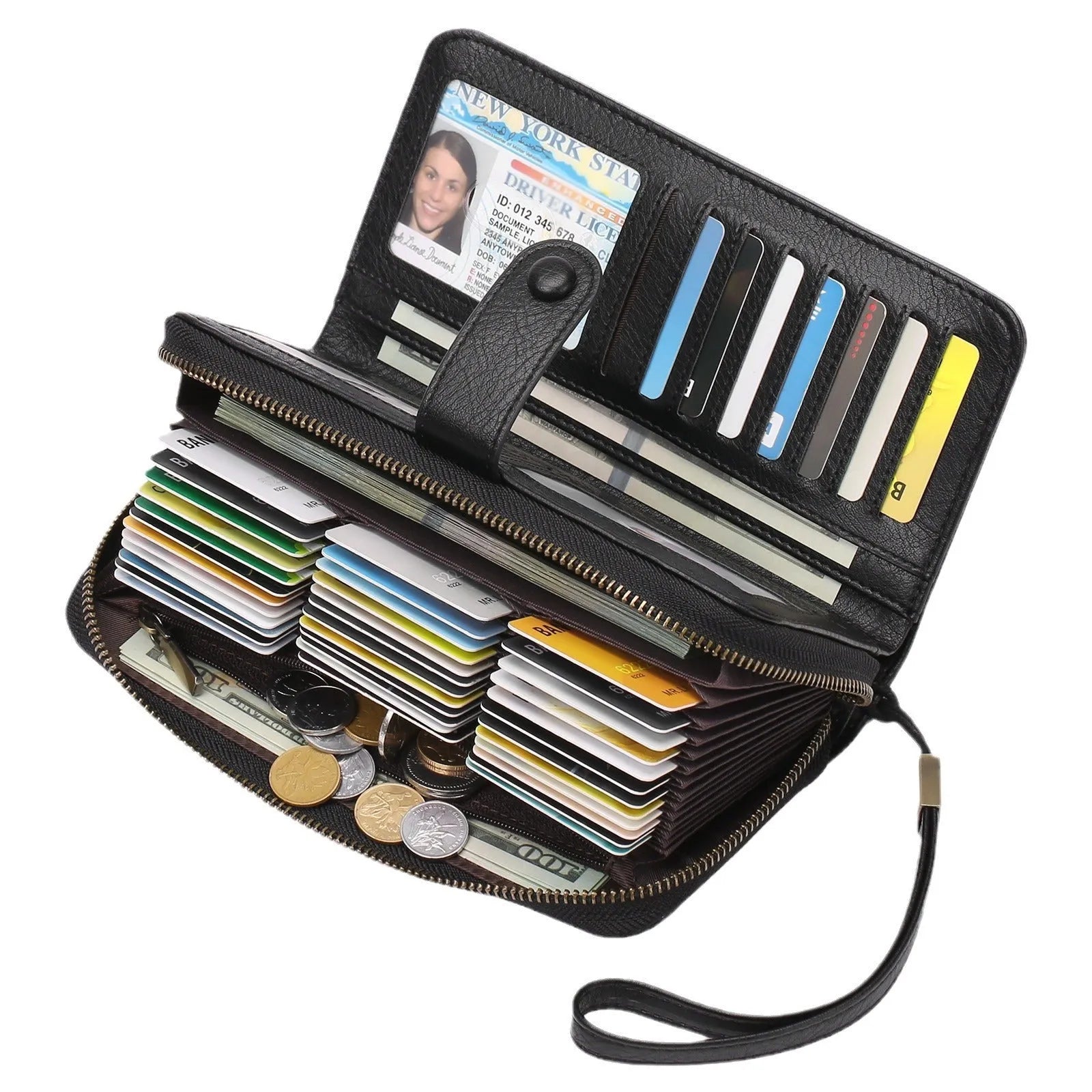 Women's expanding card holder wallet with anti-theft swiping function in multiple colour options
