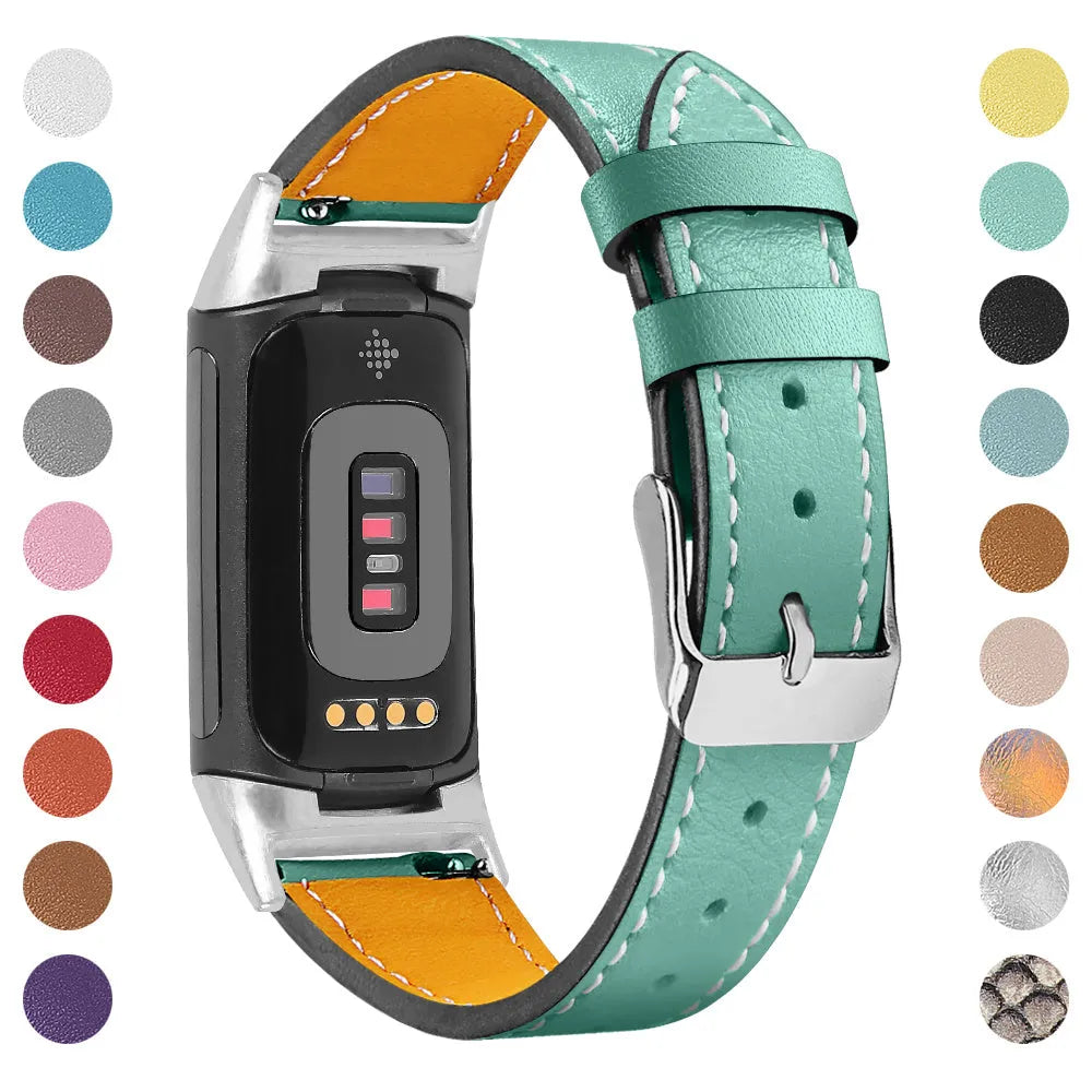 Genuine leather smart watch strap for Fitbit Charge 5 and Charge 6 in various colour options
