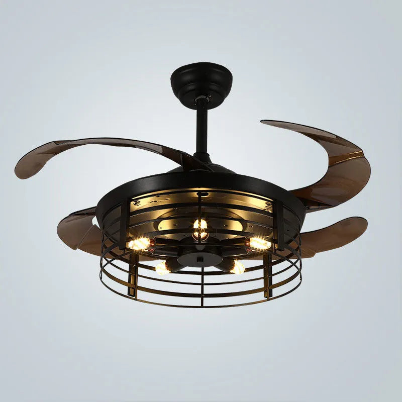 Industrial ceiling fan lamp with invisible blades and integrated light, American retro style