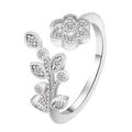 Women's copper open ring with diamond flower and leaf design in gold or white finish