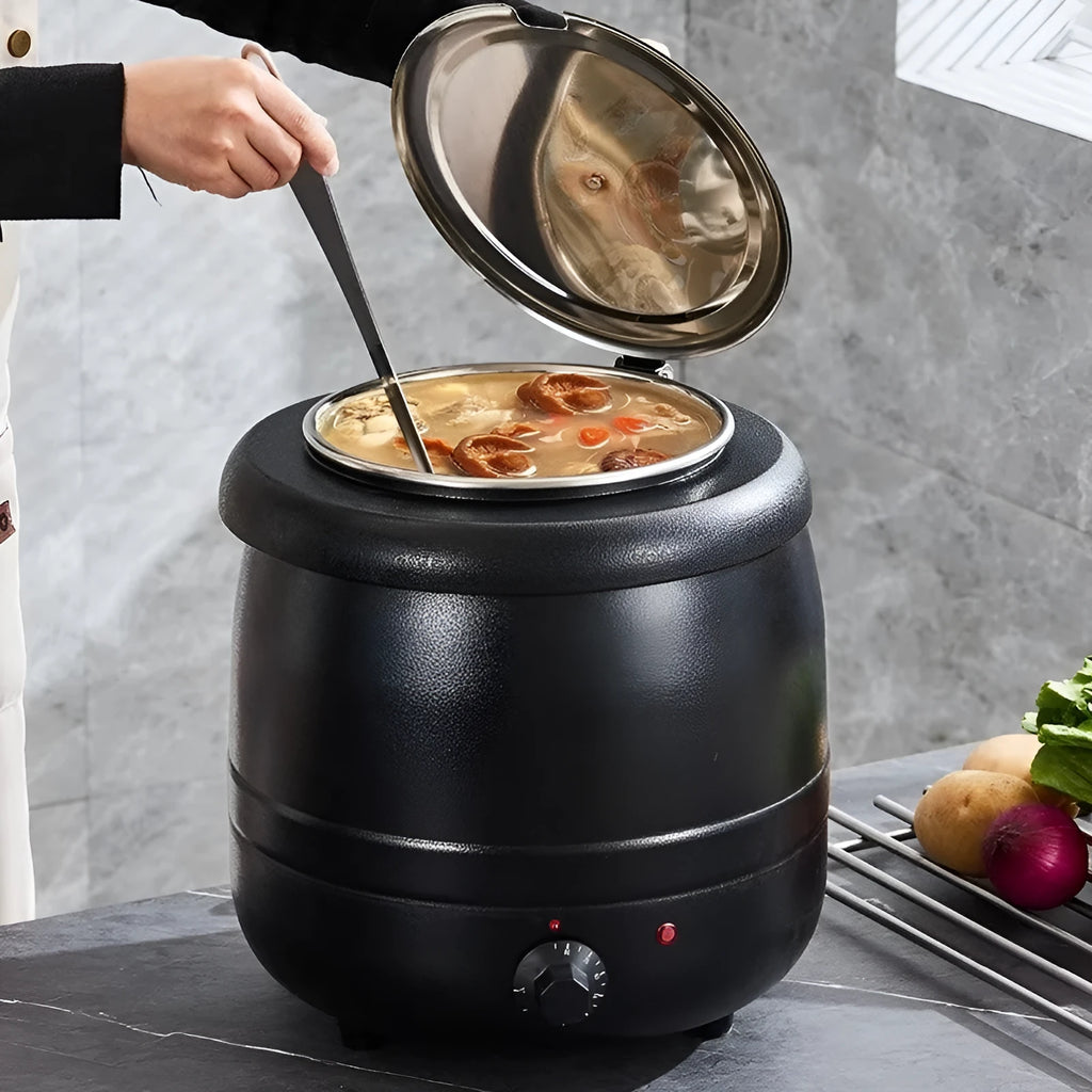 Black stainless steel electric heating insulation pot with large mouth cover for hotel catering soup service