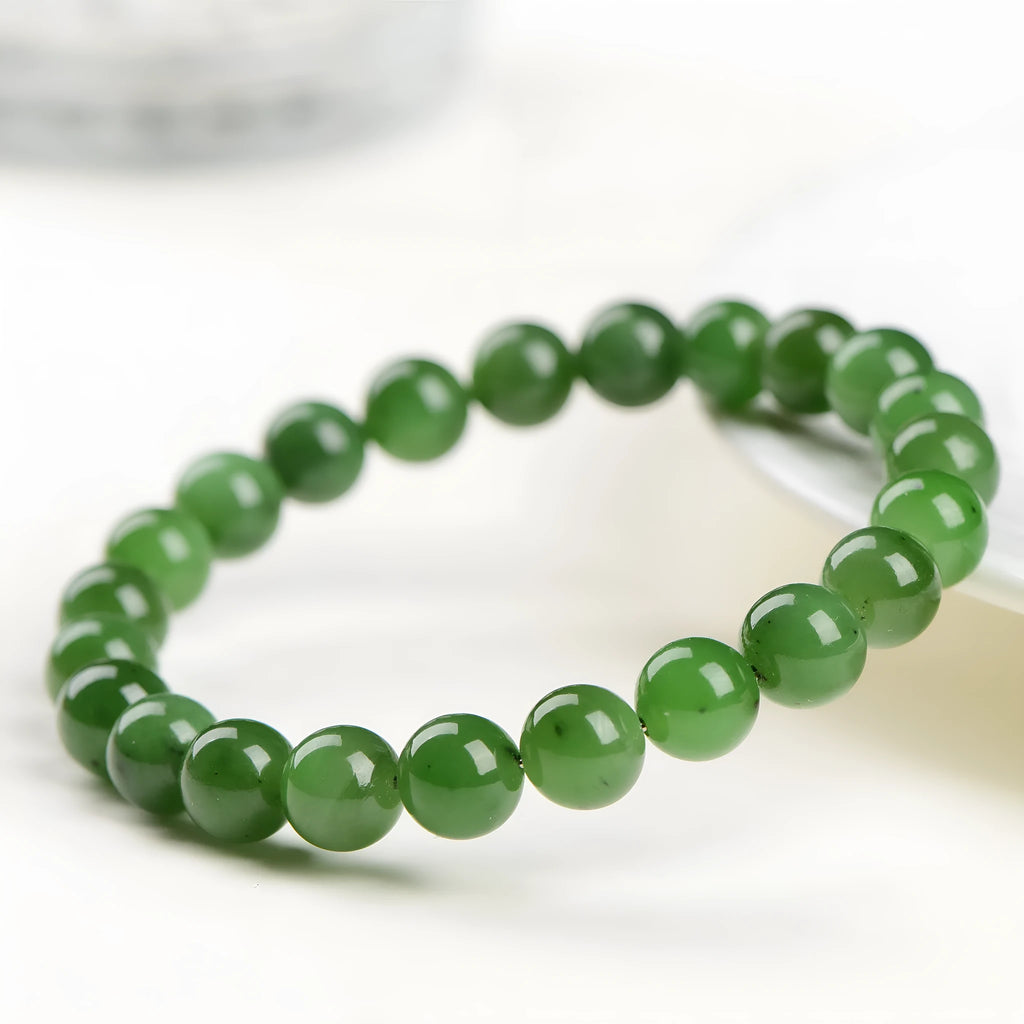 Natural jasper ball bracelet with polished Hetian jade beads in five size options