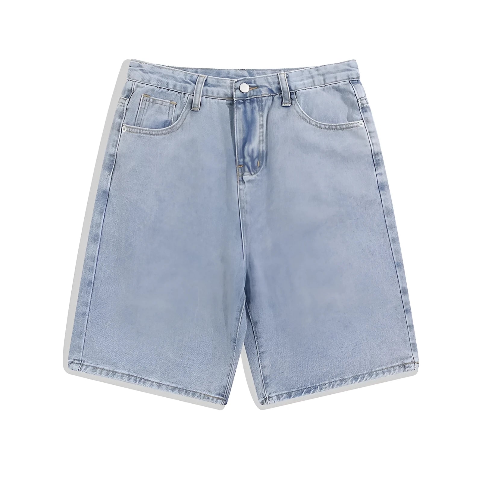 Men's solid colour denim shorts in straight leg cut with mid waist and zipper fly available in black grey blue and white