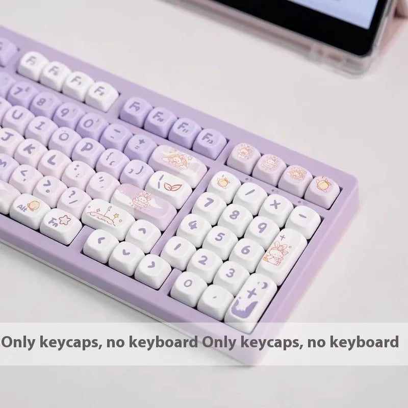 PBT gradient purple mechanical keyboard keycaps with detailed rabbit anime artwork.