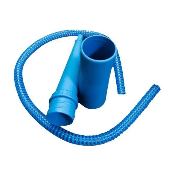 Blue plastic vacuum cleaner suction pipe with round head, 114cm long, for appliance vent cleaning.