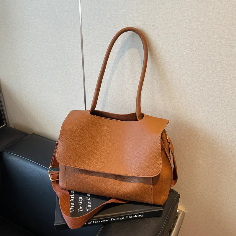 Horizontal square PU leather tote bag with double shoulder straps in five colour options