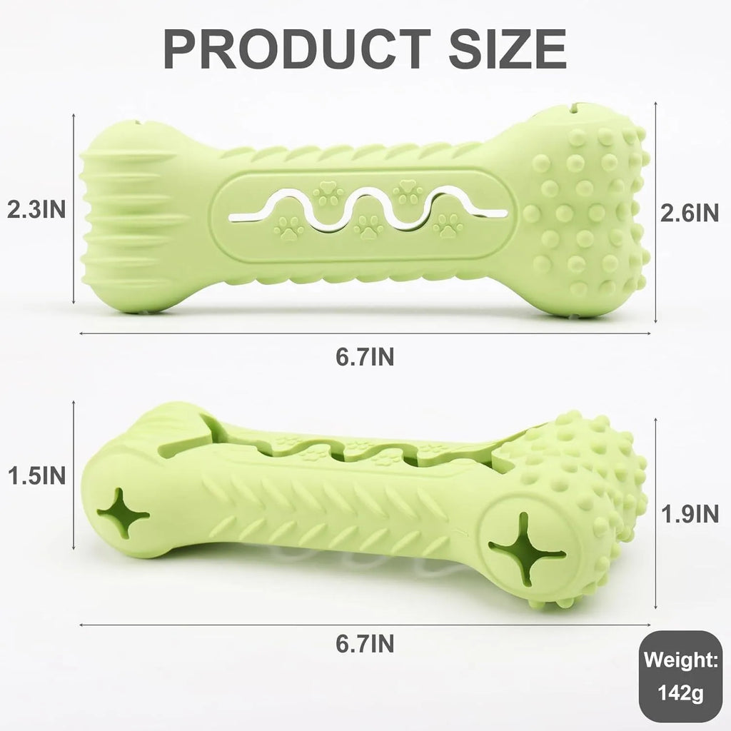 Blue bone-shaped dog chew toy made from natural rubber with textured surface for teeth cleaning
