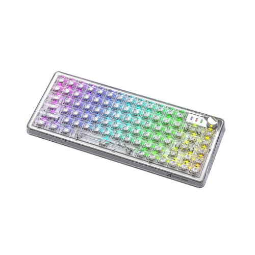 Attack Shark K75RGB wireless mechanical keyboard with transparent black or white PC case and RGB lighting.