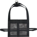 Black polyester livestock weighing sling with four handles, shown measuring 35 cm wide by 150 cm long.