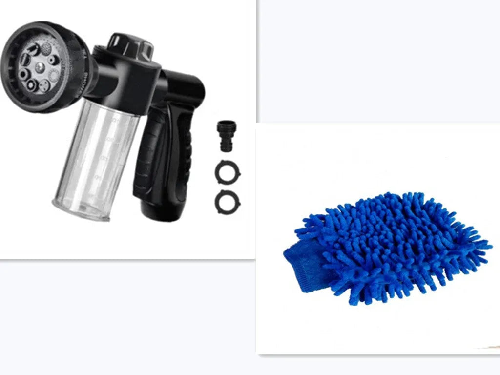 Green high-pressure foam spray water gun with adjustable nozzle for car and garden cleaning.