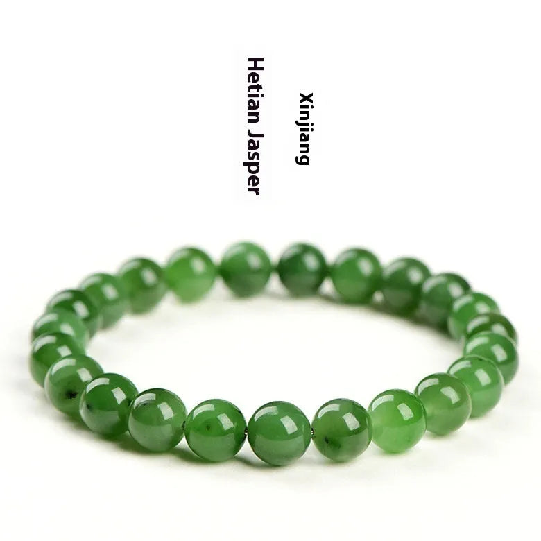 Natural jasper ball bracelet with polished Hetian jade beads in five size options