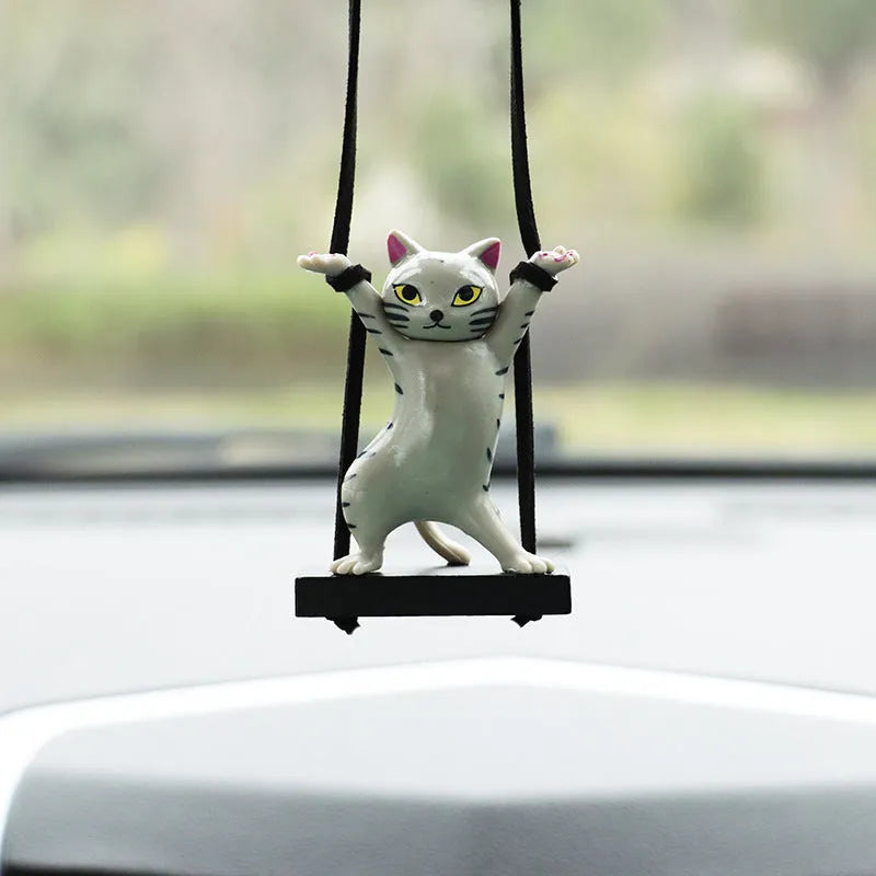 Resin cartoon cat pendant for car interior with adjustable rope in one of five colour options