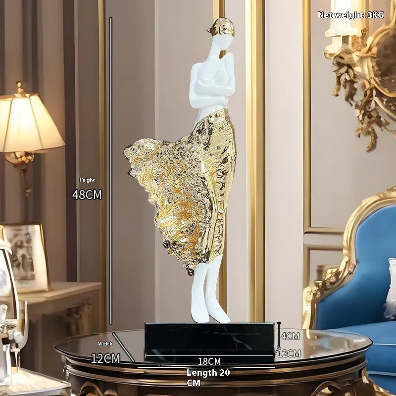 Modern sculptured ornament with luxury beauty characters in rose gold or silver finish, 48cm tall