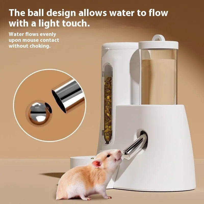 White plastic automatic water feeder with food basin for a hamster cage.