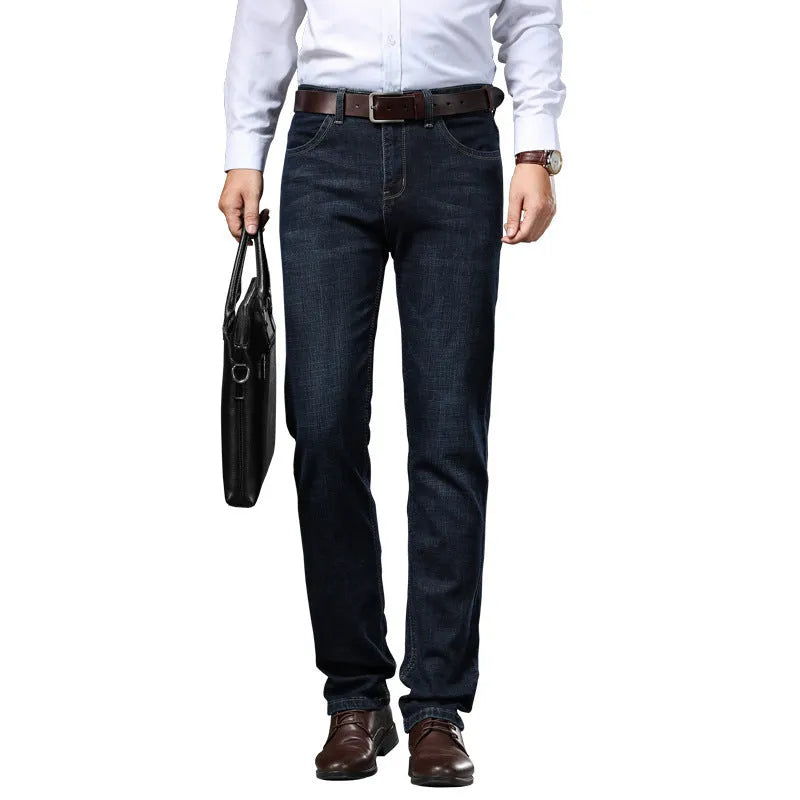 Women's loose fit straight leg stretch jeans in black and blue
