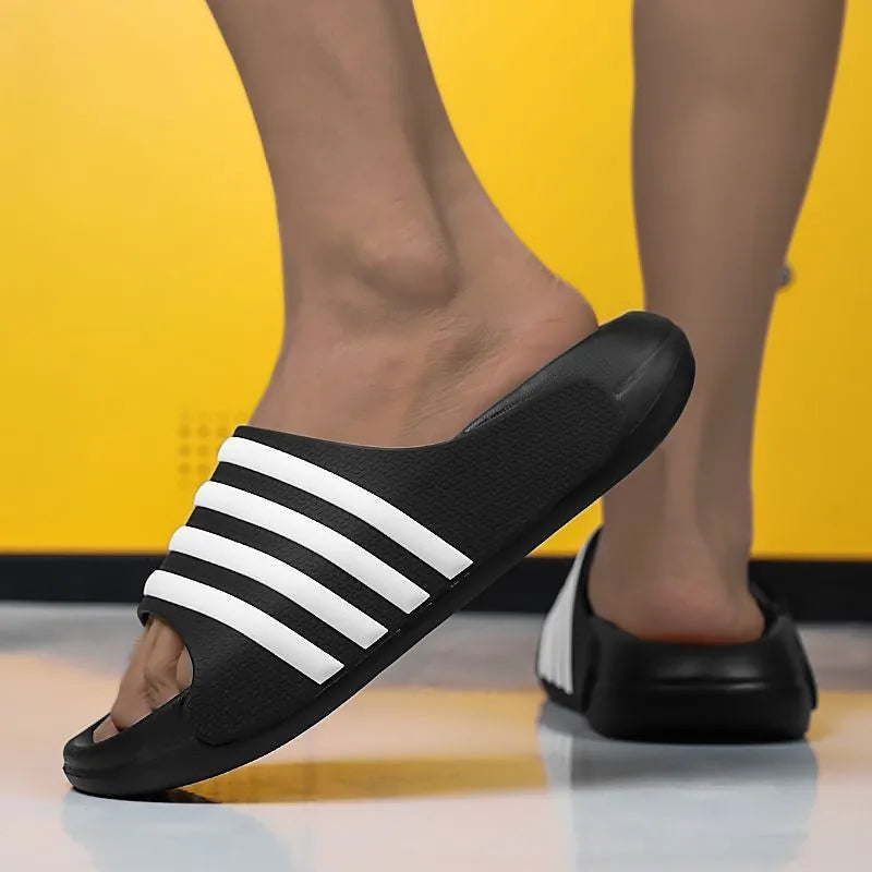 Unisex casual PVC and EVA slippers in beige, shown in a leisure sports style.