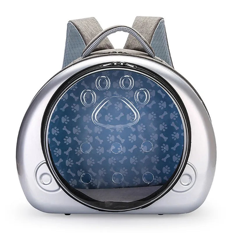 Transparent space capsule style cat carrier backpack in PC canvas with a coloured front shell.