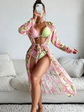 Women's printed two-piece bikini swimsuit set on a model