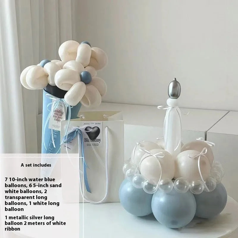 Finished balloon bouquet cake decoration kit with round balloons for DIY party centrepieces