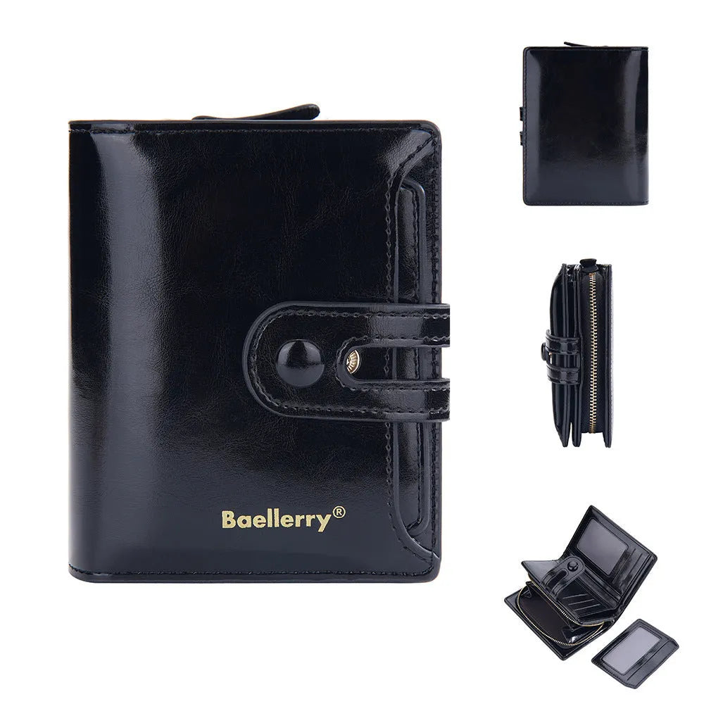 Soft PU leather card holder wallet for women shown in multiple colours with card slots.