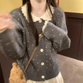 Women's Peter Pan collar knitted cardigan in polyester with button front fastening