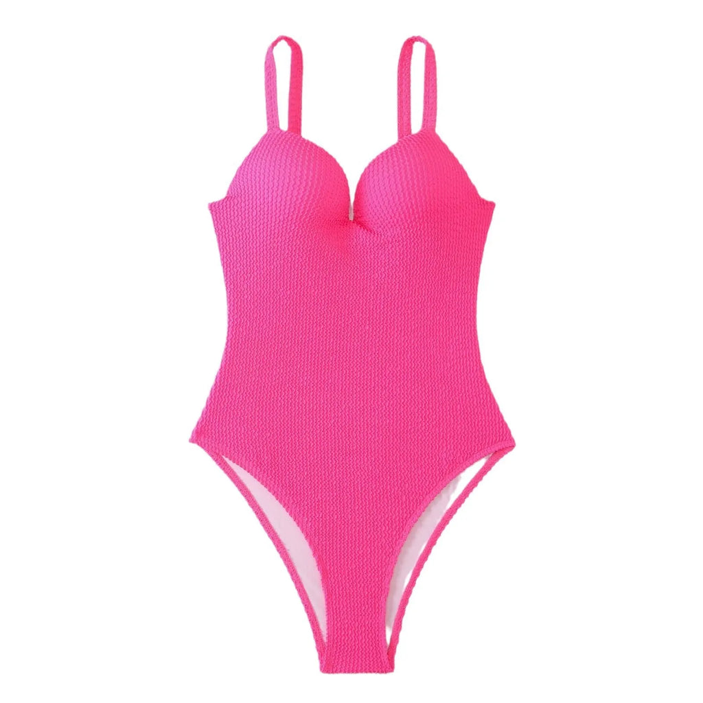 Women's black and striped one-piece sleeveless swimsuit laid flat.