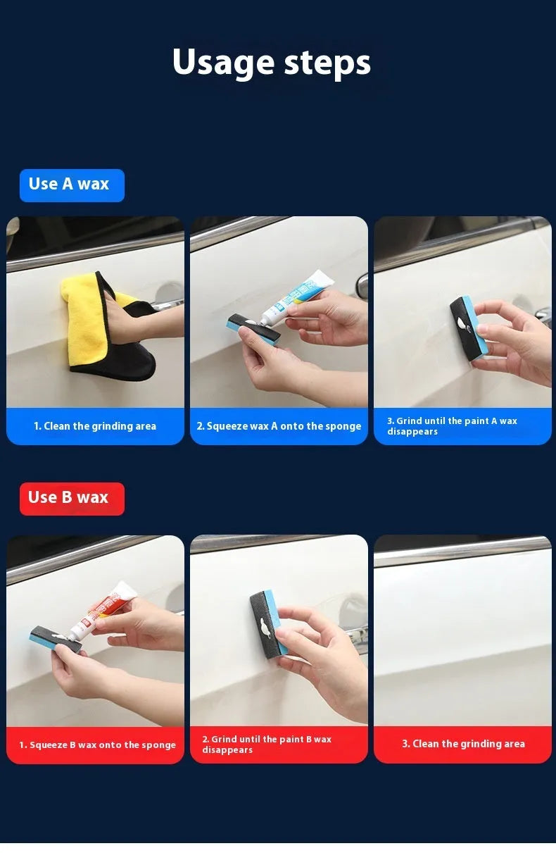 Car repair wax kit with grinding A wax, polishing B wax, and frosted sponge mop for vehicle paint scratch removal