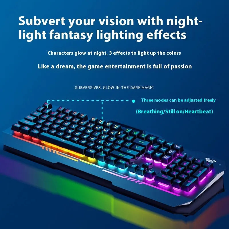 Black and white wired mechanical feeling keyboard, mouse, and headset bundle on a desk.