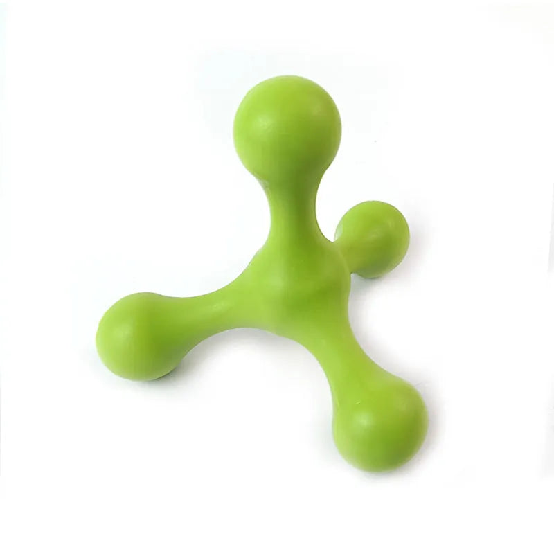 Blue silicone puppy chew toy with three-leg biter design for teething relief