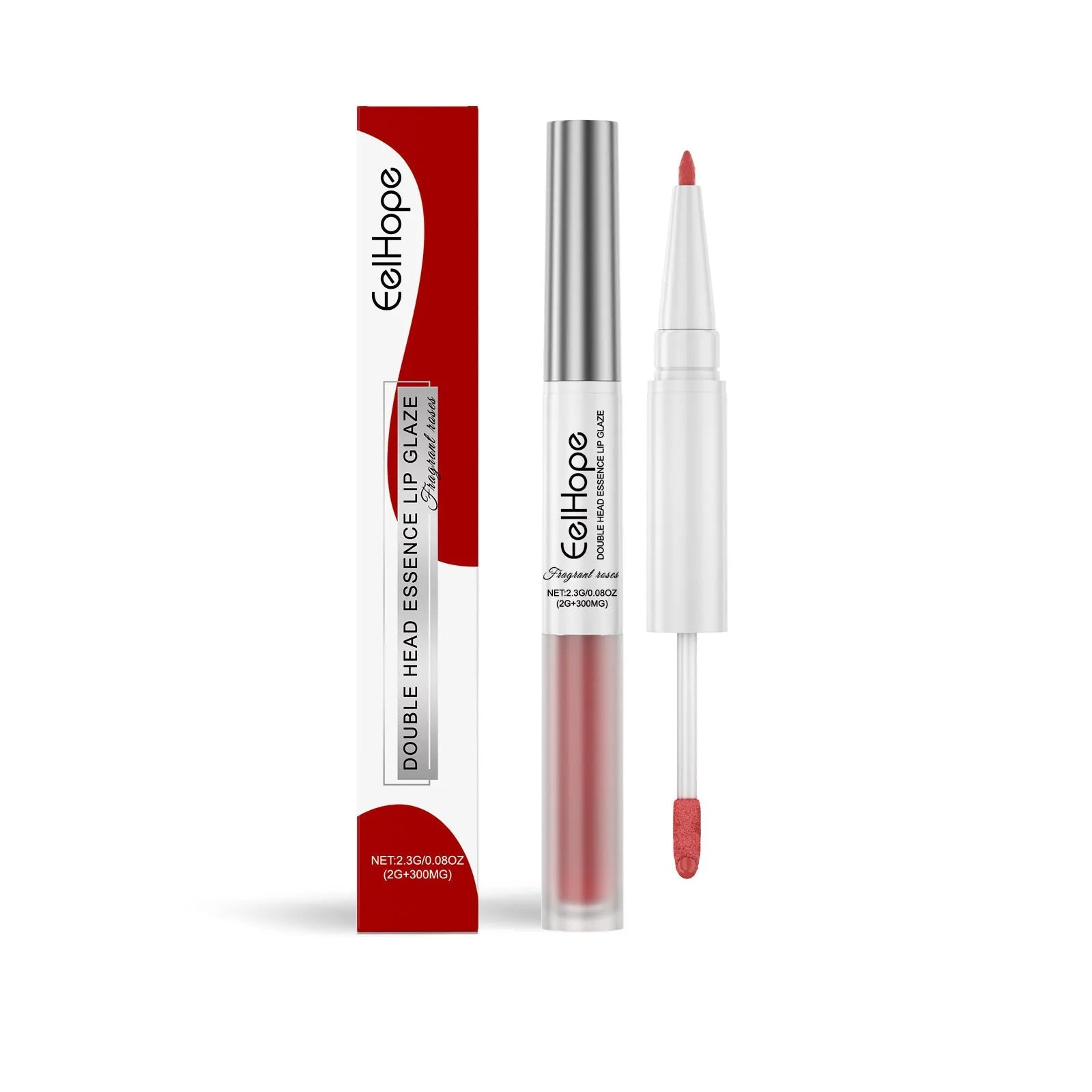 Double-headed lip liner and lip lacquer pen in three matte shades: black coffee truffle, fragrance attack, and oat almond.