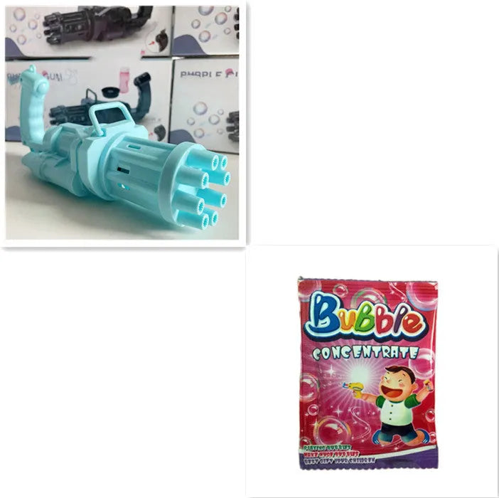 Kids bubble machine gun toy in pink, gold, or black colours with trigger and removable bubblehead.