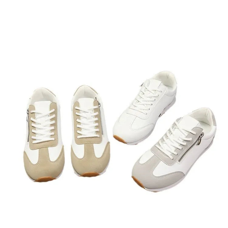 Women's flat-heeled shoes in grey, white or Champagne with artificial PU uppers and rubber soles