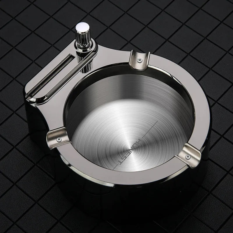 Blue metal ashtray with permanent match lighter and three cigarette slots