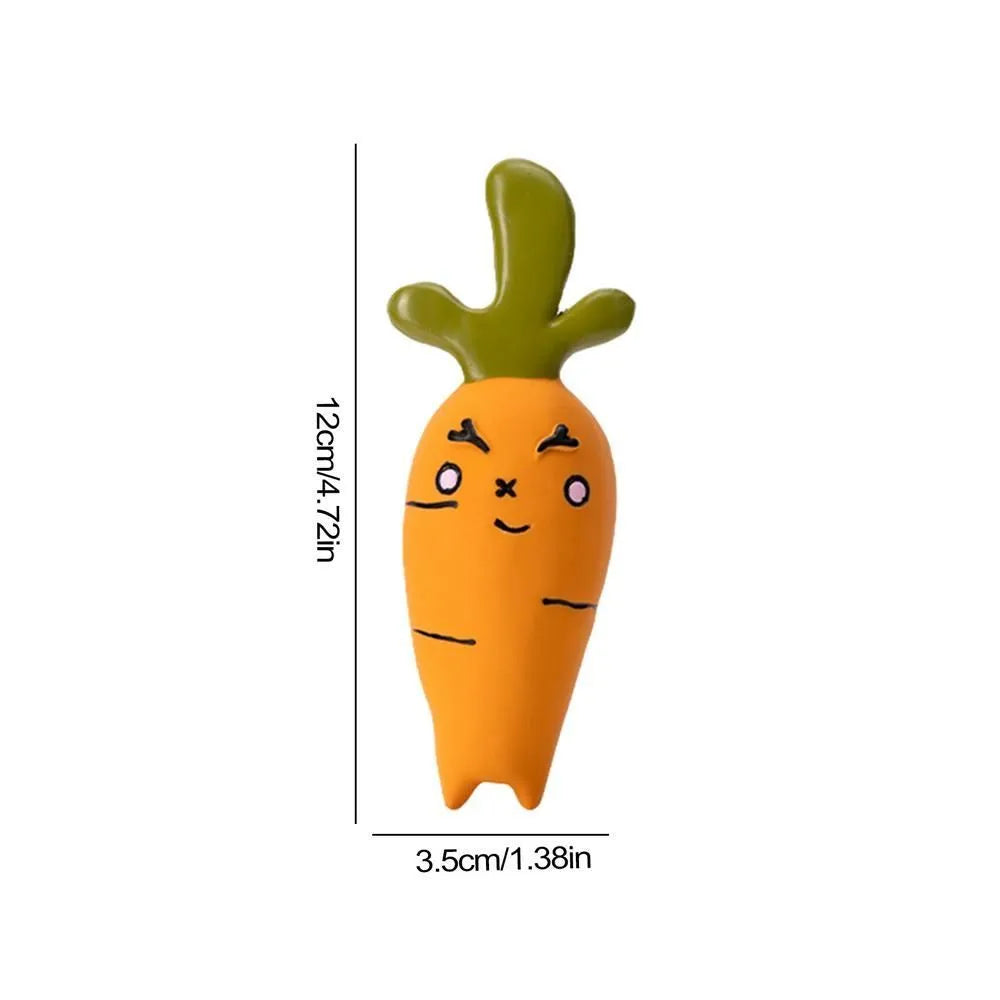 Cartoon onion and eggplant latex dog chew toy for puppies on a white background.