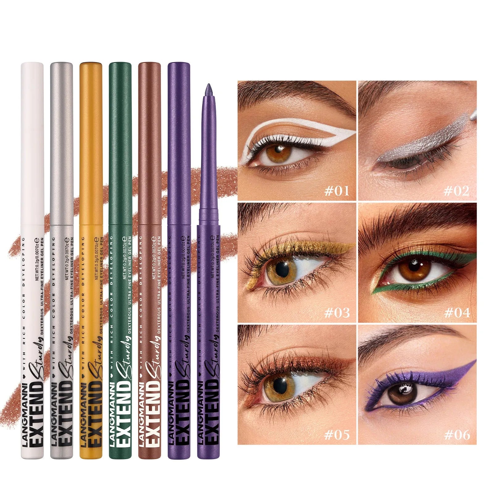 Set of 12 colourful gel glitter eyeliner pencils in waterproof formula for multi-purpose makeup