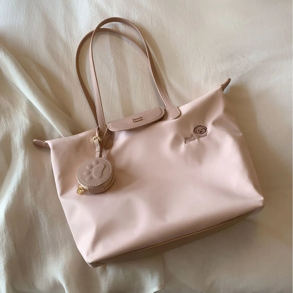 Large capacity Oxford cloth casual tote shoulder bag in pink with sandwich pocket and mobile phone compartment