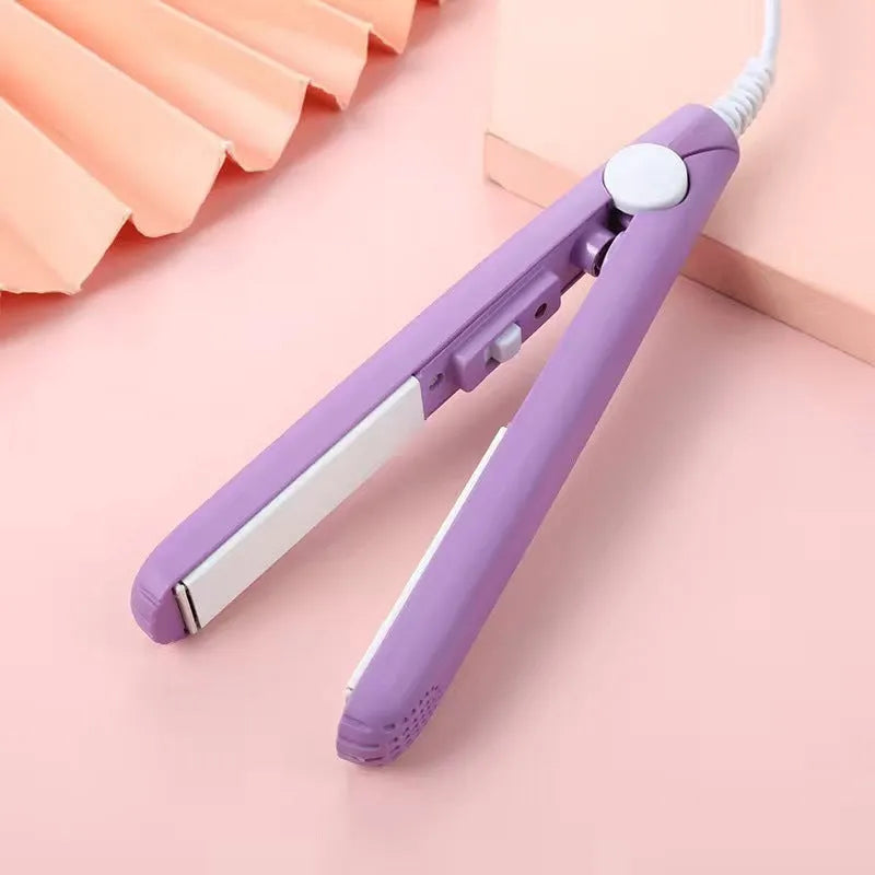 Mini hairdressing splint straightening iron for bangs styling with storage box in blue, pink, purple, white, or yellow colours