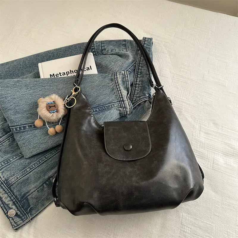 PU leather women's shoulder bag in urban style with mobile phone compartment