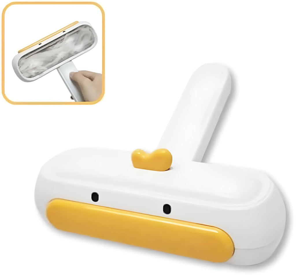 Yellow duck design portable pet hair remover brush with white plastic handle