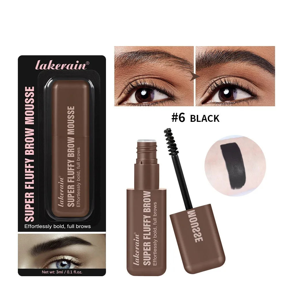 Eyebrow cream and powder in tube for creating three-dimensional, long-lasting brow shape in brown and black shades.