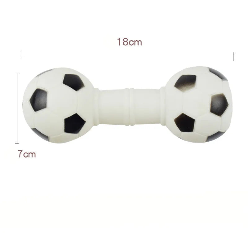 Brown PVC dog chew toy shaped like a dumbbell with football ends on a white background.